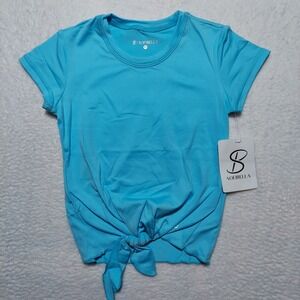Sofibella Short Sleeve Tie Top Womens XS Blue New Athletic Crew Neck 4047